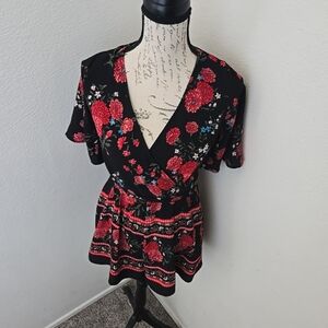 Floral Black and Red Dress